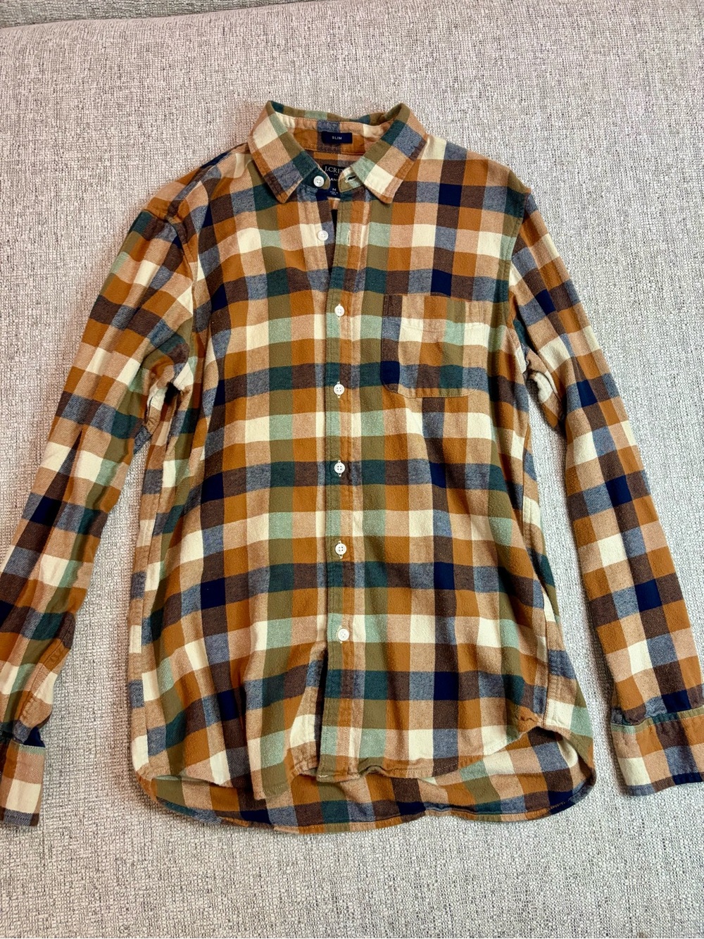 J. Crew Men's Plaid Button-Down Shirt - Tan, Green & Navy